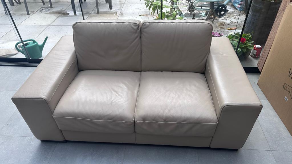 Natuzzi lederen tweezitsbank - Beige, Huis en Inrichting, Ophalen, Gebruikt, 150 tot 200 cm, Tweepersoons