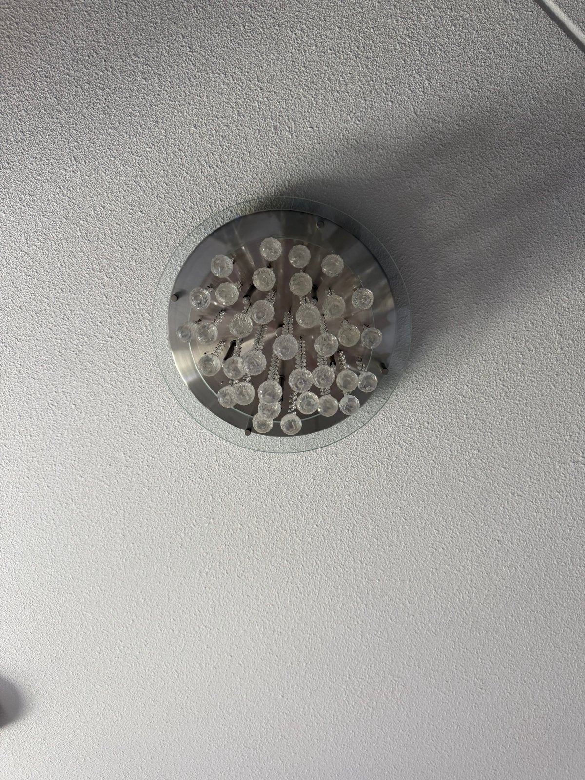 Moderne Plafondlamp met Kristallen Druppels, Huis en Inrichting, Ophalen of Verzenden, Gebruikt, Glas
