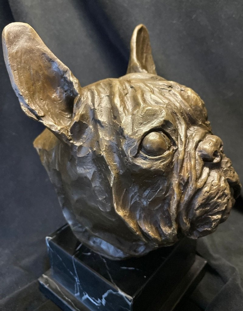 Bulldog , brons op sokkel., Ophalen of Verzenden, Handgemaakt, Brons, Beeld
