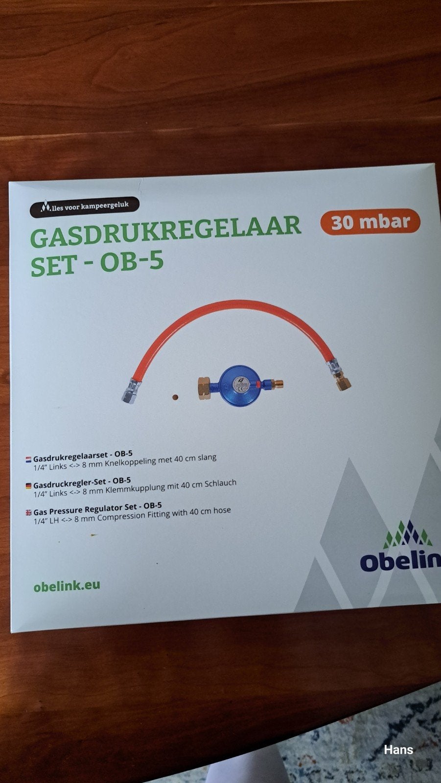 Obelink Gasdrukregelaar Set - OB-5 (30 mbar), Caravans en Kamperen, Ophalen of Verzenden, Nieuw