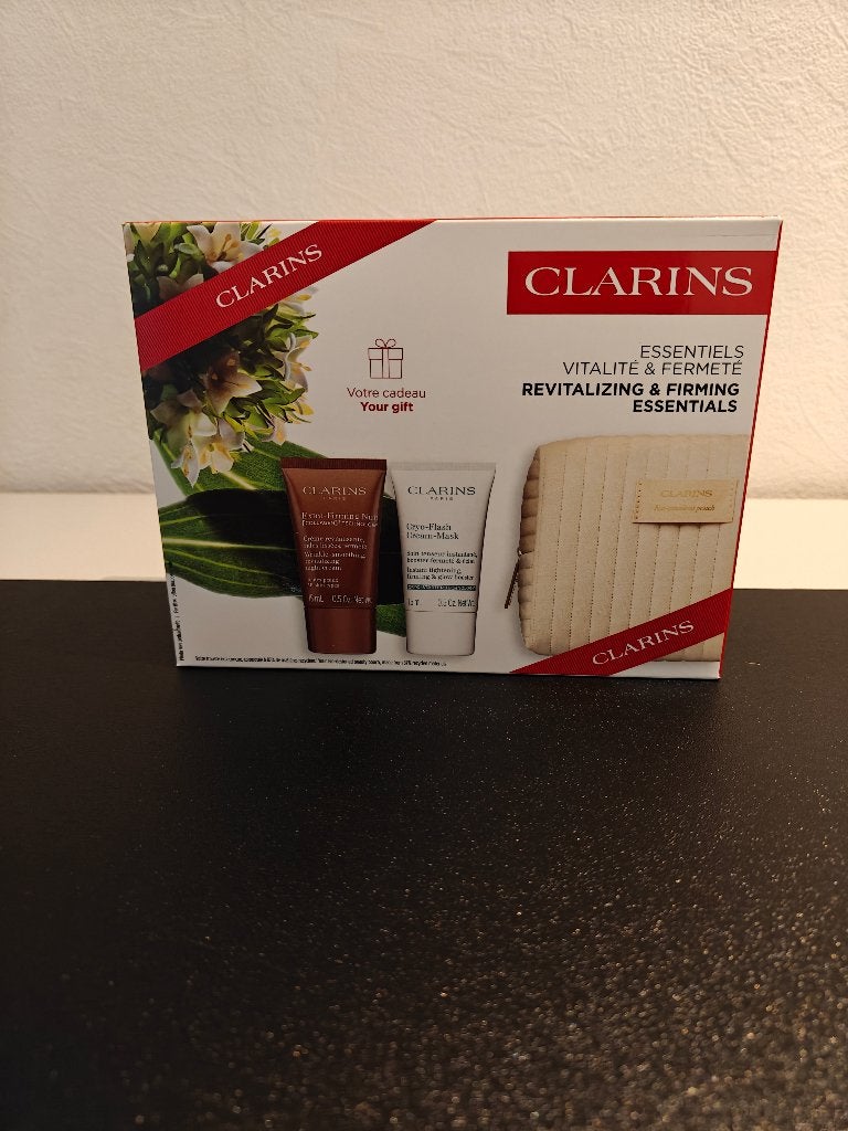 NIEUW Clarins 3 luxe miniaturen + toilettas NIEUW in doos, Ophalen of Verzenden, Nieuw, Overige kleuren, Heer of Dame