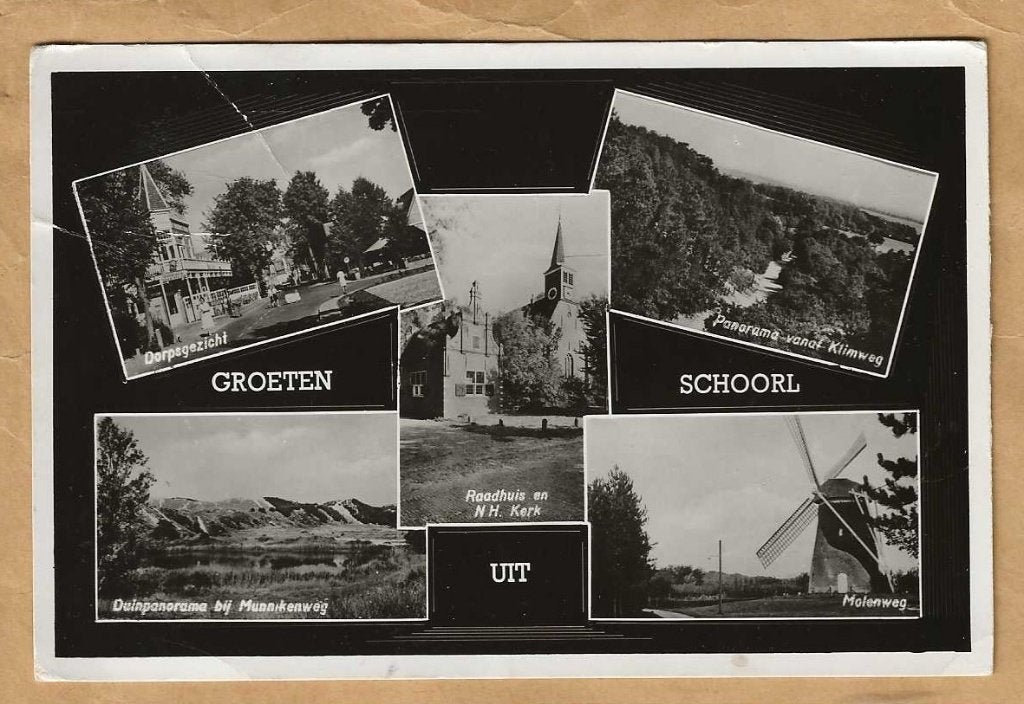 Oude ansichtkaart Groeten uit Schoorl. Dorpsgezicht Molenweg, Verzamelen, Ophalen of Verzenden, 1920 tot 1940, Gelopen, Noord-Holland