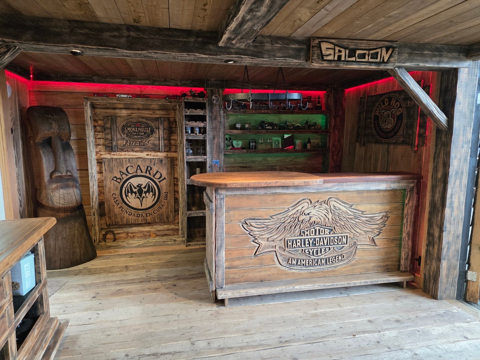 Harley Davidson bar mancave cafe, Ophalen, Zo goed als nieuw, Inclusief barstoelen