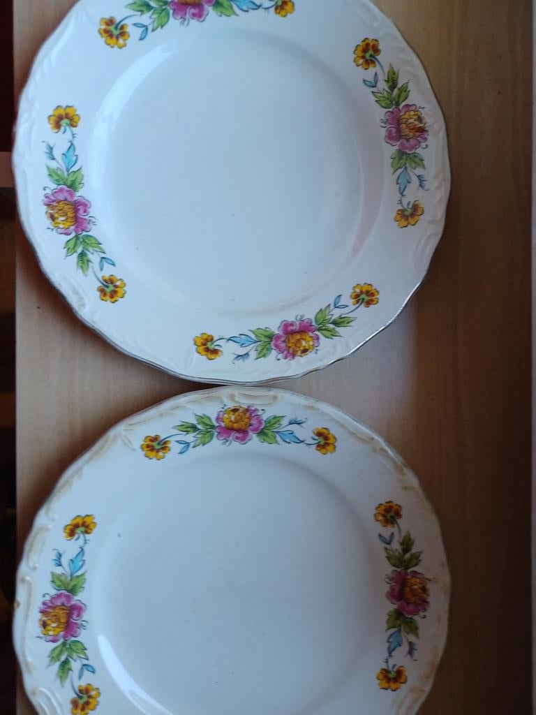 4 Antieke Borden Pagnossin Treviso Italy met Bloemmotief, Ophalen of Verzenden