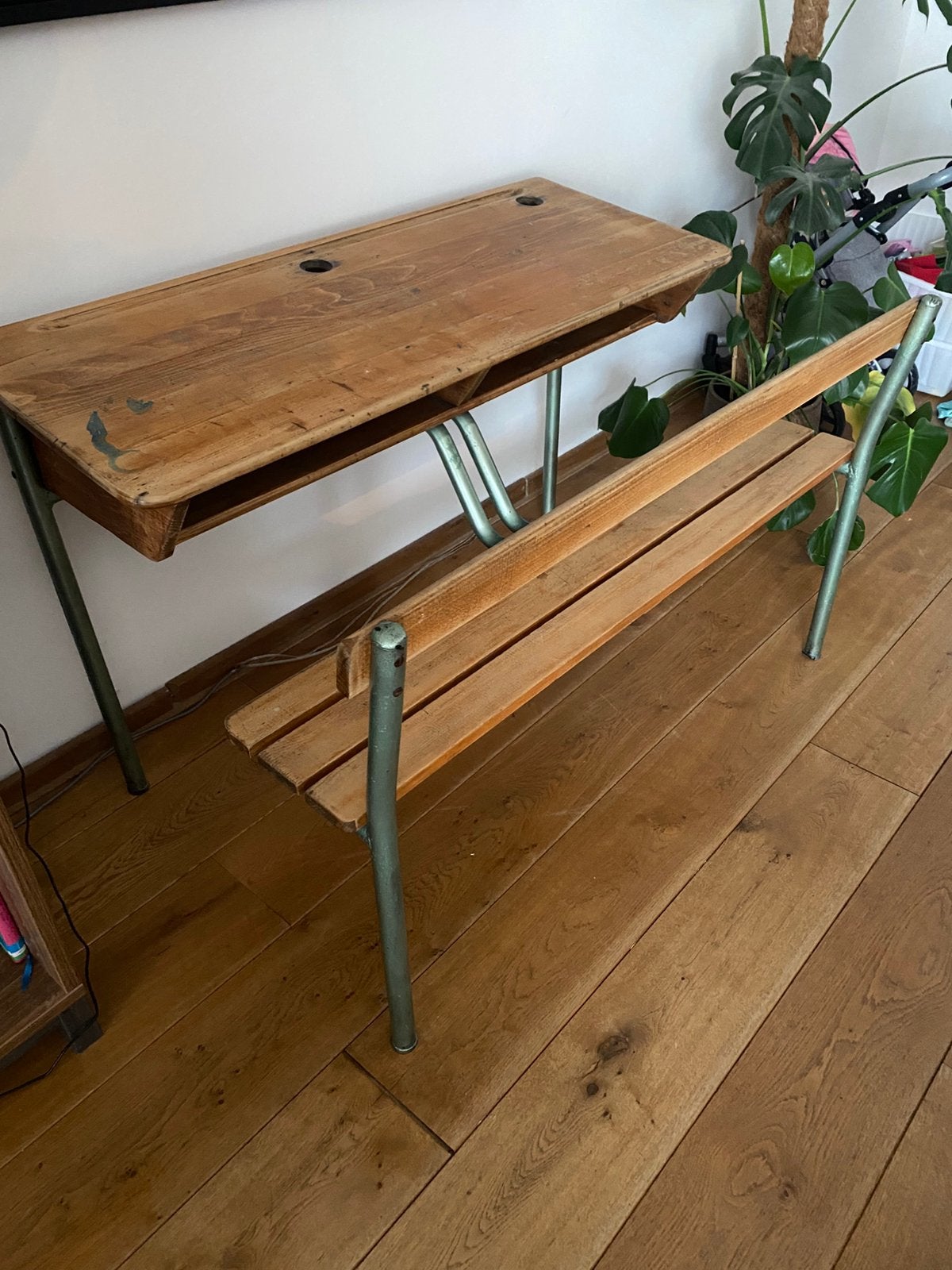 Vintage dubbele lessenaar/schooltafel, Ophalen, Zo goed als nieuw