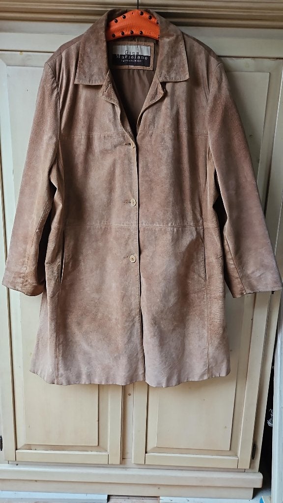 bruine suede jas, Gina Mariolano, maat xxl, Kleding | Dames, Gina Mariolano, Bruin, Verzenden, Maat 46/48 (XL) of groter