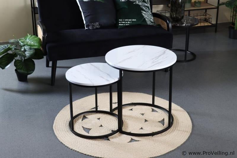 Set van 2 bijzettafels met marmerlook blad, Ophalen of Verzenden, Nn, Nvt, Nb