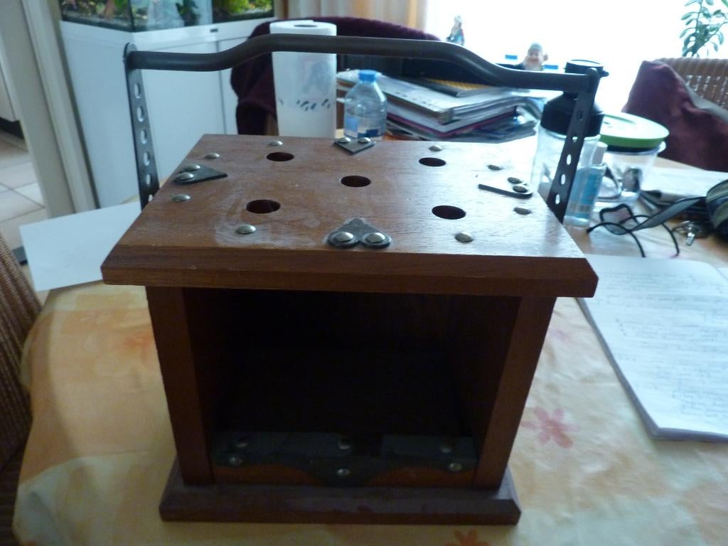 oude houten stoof met messingen decoratie, Antiek en Kunst, Ophalen of Verzenden