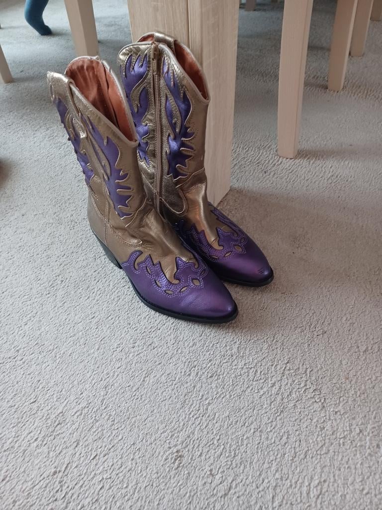 Mooie leren DW\RS laarzen paars goud metallic, DWRS, Hoge laarzen, Overige kleuren, Ophalen of Verzenden