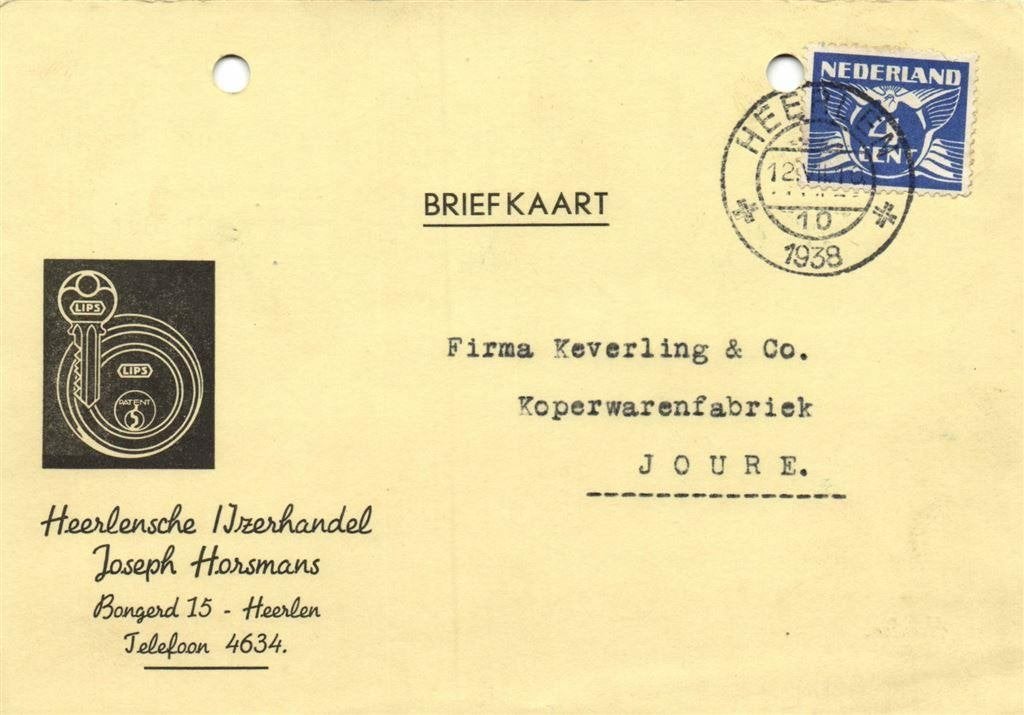 Heerlensche IJzerhandel, Heerlen - 07.1938 - briefkaart, Postzegels en Munten, Brieven en Enveloppen | Nederland, Briefkaart, Ophalen of Verzenden