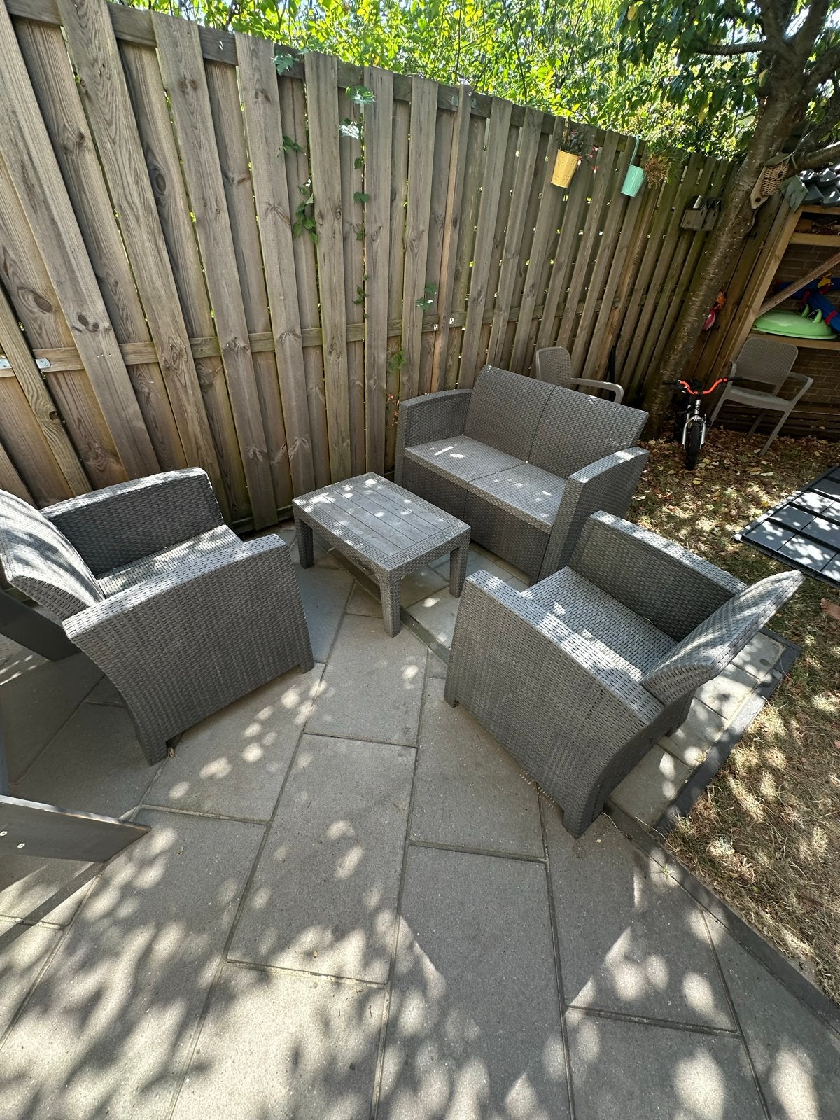 Complete Wicker Loungeset - Grijs, 4 zitplaatsen, Ophalen, 4 zitplaatsen, Gebruikt, Loungeset