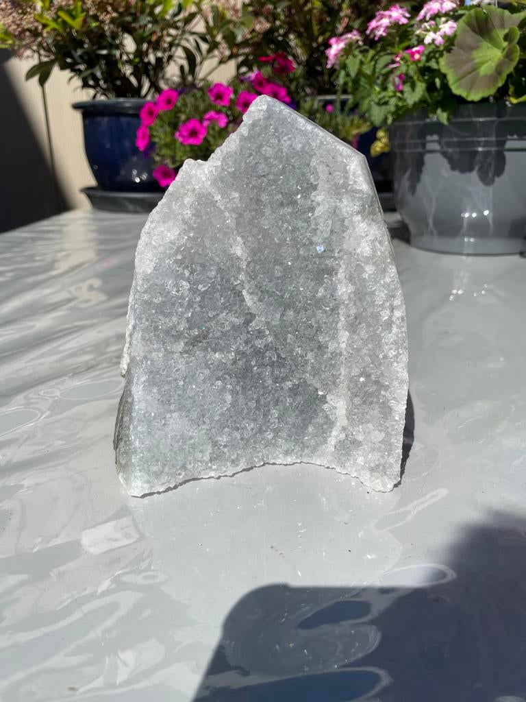 Grijze Galaxy Amethist Cluster op Standvlak - Uniek Kristal, Ophalen of Verzenden, Mineraal