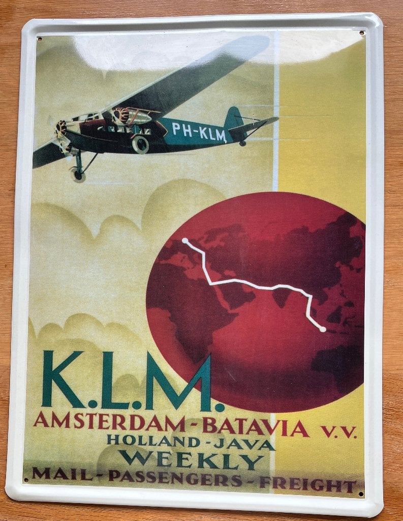 KLM Amsterdam-Batavia Emaille Reclamebord, Verzenden, Zo goed als nieuw, Overige typen