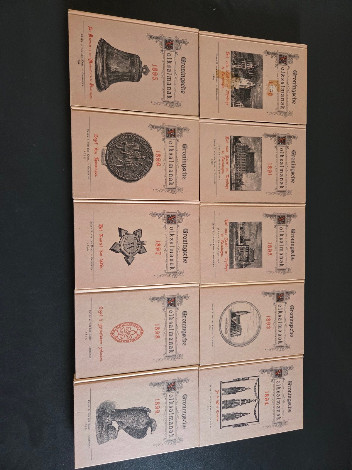 Groningsche Volksalmanak 1890-1899 herdruk Foresta 10 delen, Ophalen of Verzenden, Gelezen