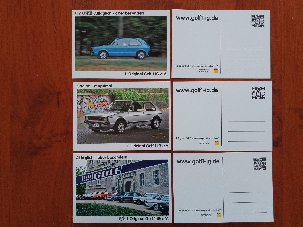 Ansichtkaarten Volkswagen Golf 1, Golf 1 GTI, 50 Jahre Golf, Ophalen of Verzenden, Nieuw, Volkswagen
