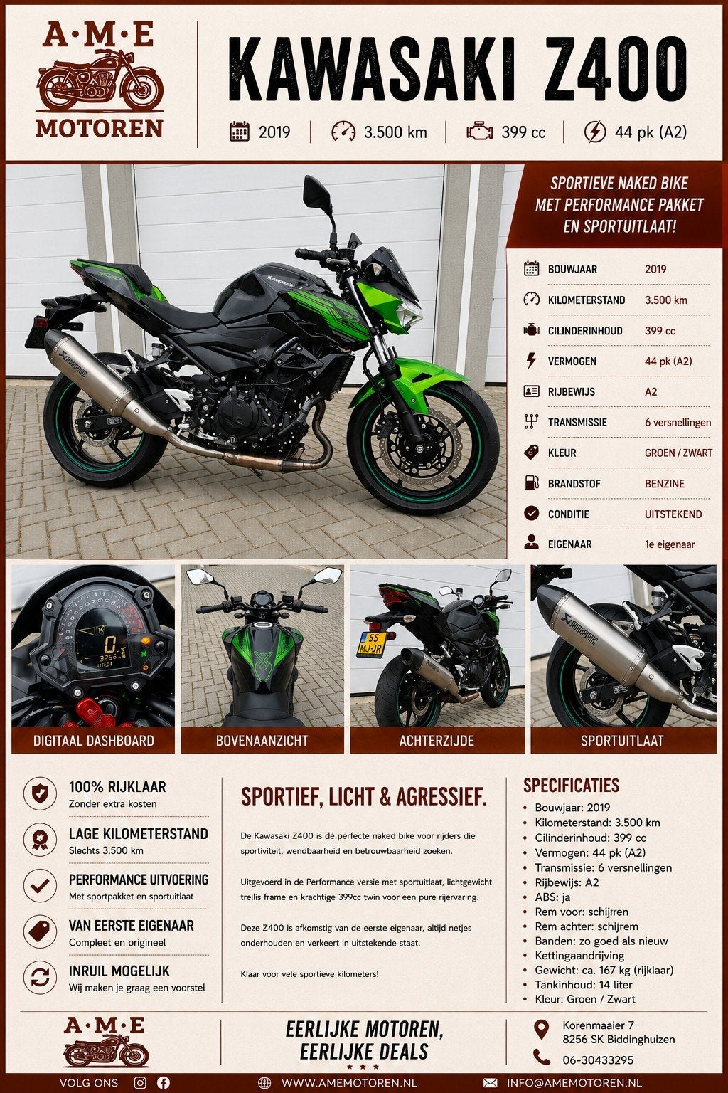 Kawasaki Z400 2019 3400km,Kawa W230 meguro S1, Ninja 7Hybrid, Occasion, Kawasaki, Motorrijbewijs A, Bedrijf