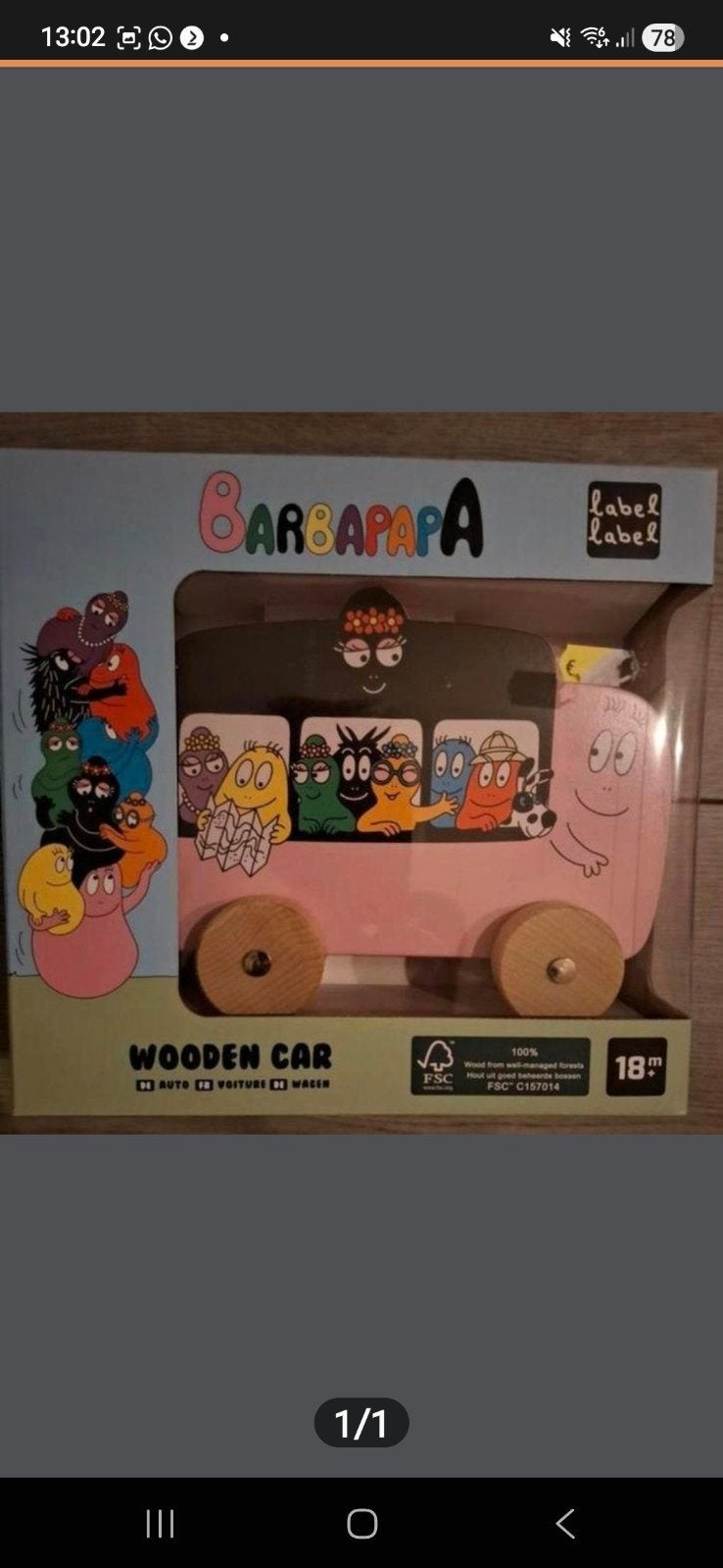 Barbapapa Houten Auto - Nieuw in doos, Onbekend, Nieuw, Label Label, Ophalen of Verzenden