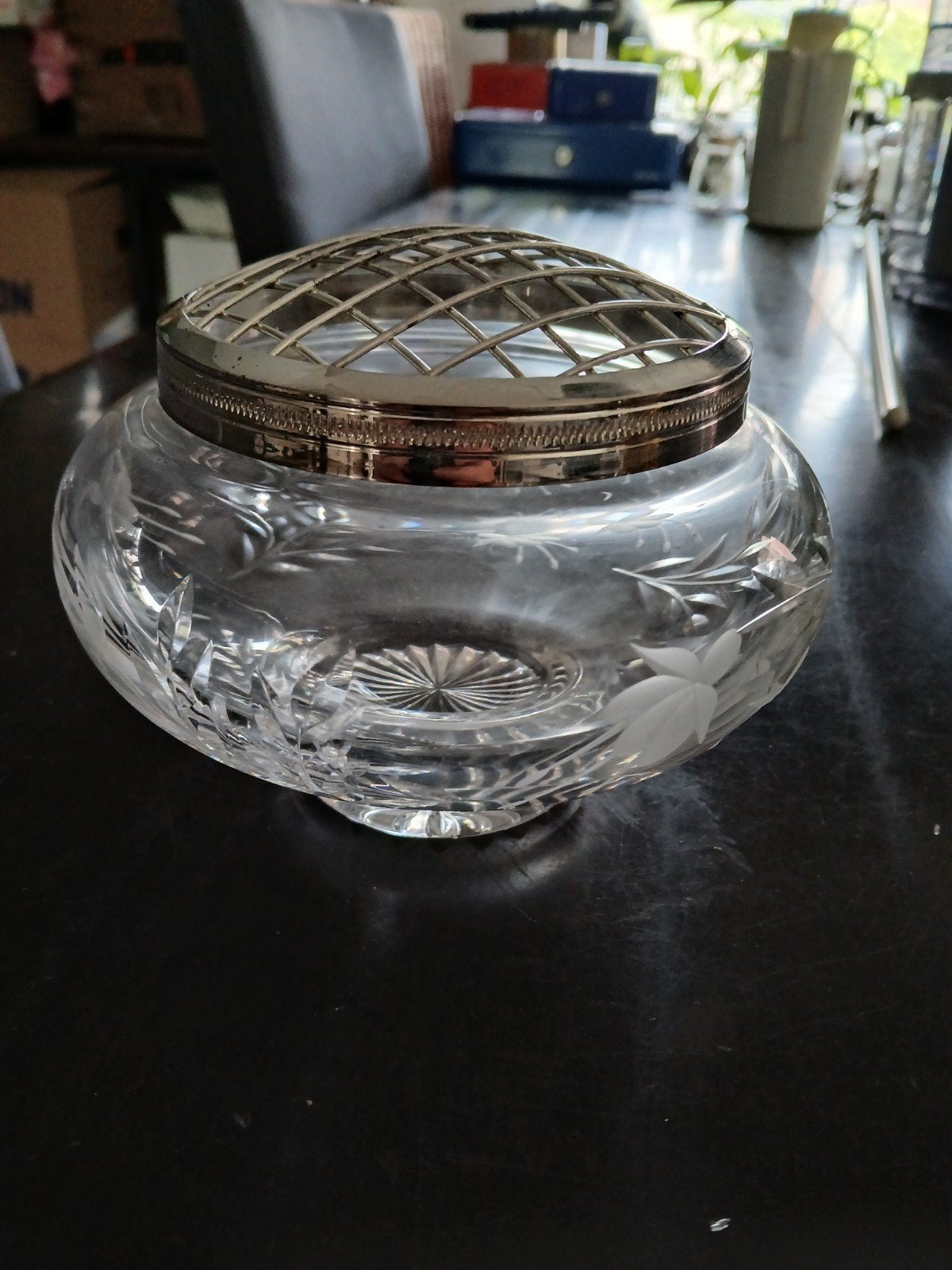 Stuart crystal/zilver rozenkom, Antiek en Kunst, Antiek | Glas en Kristal, Ophalen