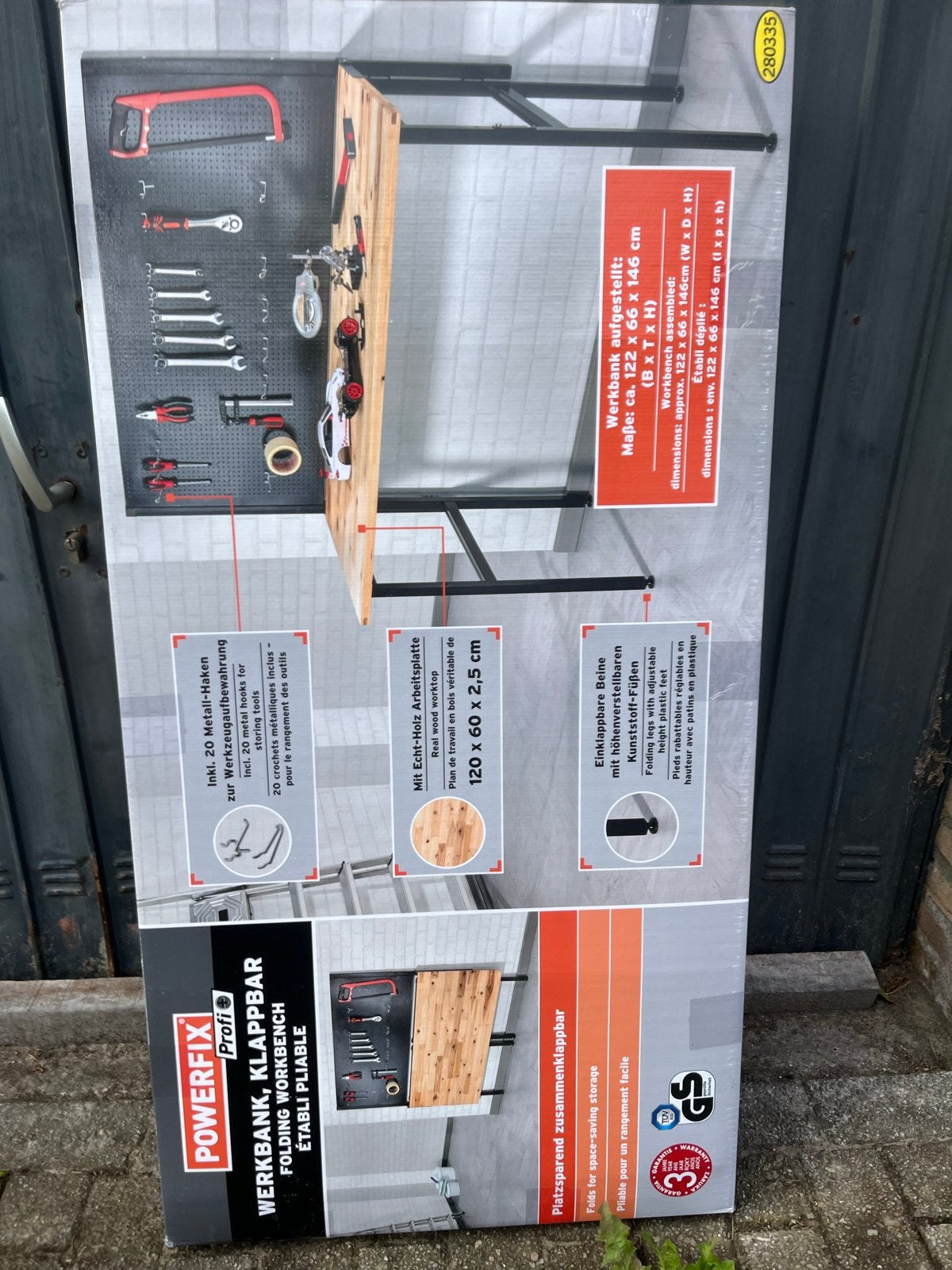 POWERFIX Profi Klapbare Werkbank met Houten Werkblad, Ophalen, Nieuw, 120 tot 170 cm, Inklapbaar
