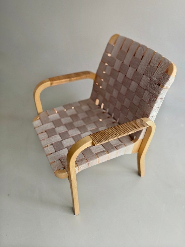 Model 45 van Alvar Aalto met oranje-cremekleurige banden, Ophalen, Hout, Gebruikt, Overige kleuren