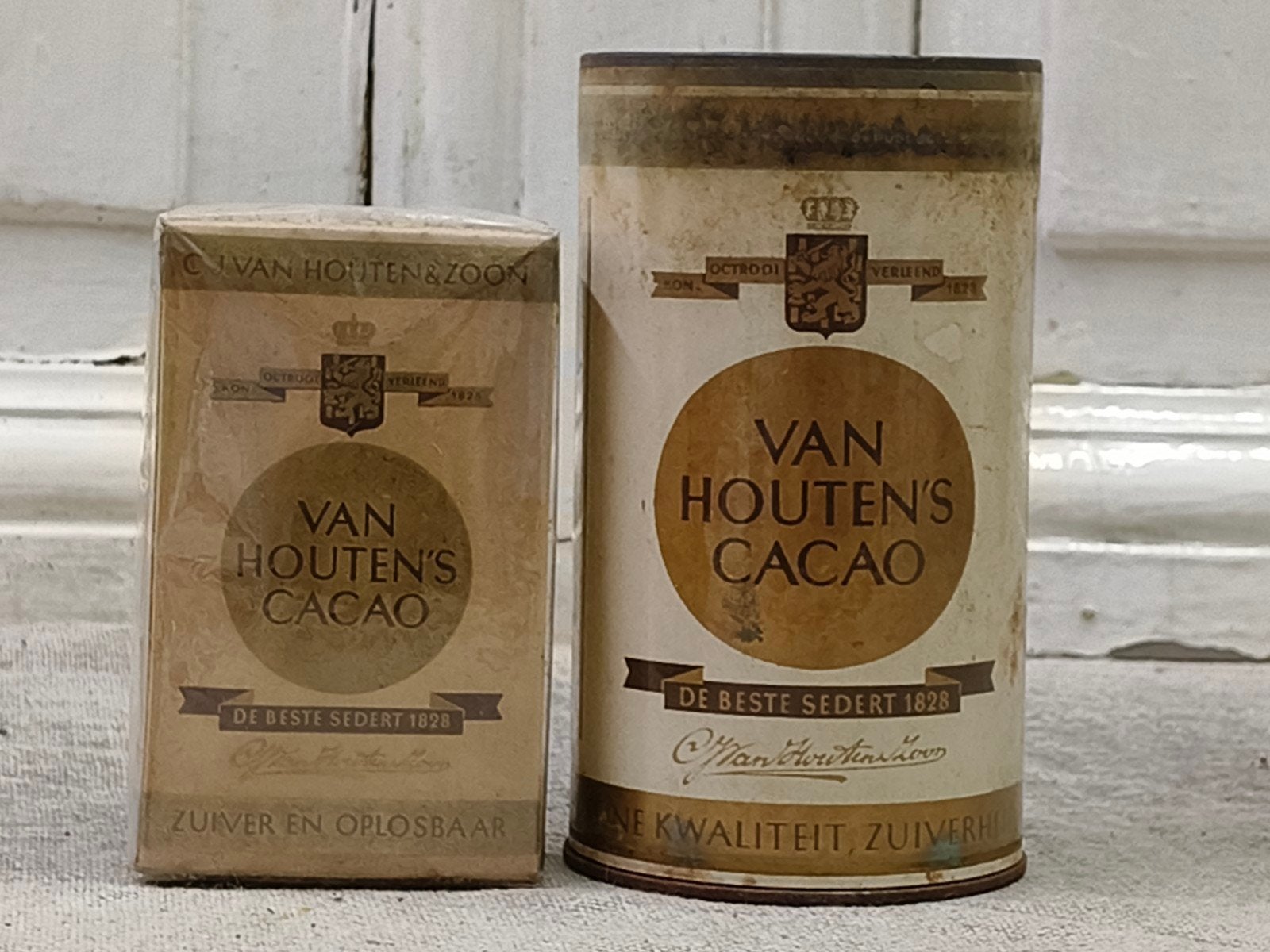 Oud vol tonnetje Van Houten cacao, Ophalen of Verzenden, Gebruikt, Verpakking