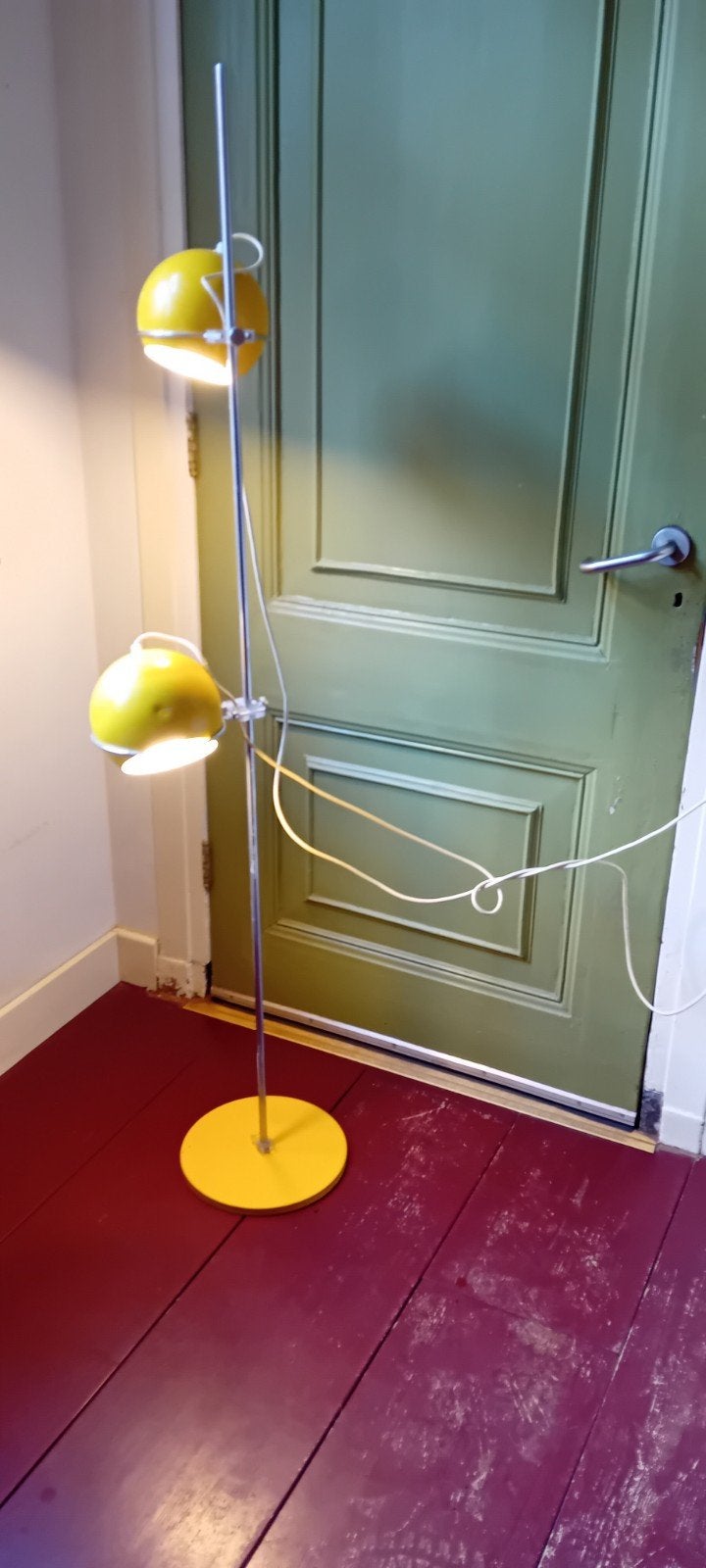 Vintage 1965 ,Gepo Eyeball Vloerlamp - 2 Gele Kappen, 160cm, Gebruikt, Ophalen of Verzenden, Metaal, Vintage, Mid-century Modern
