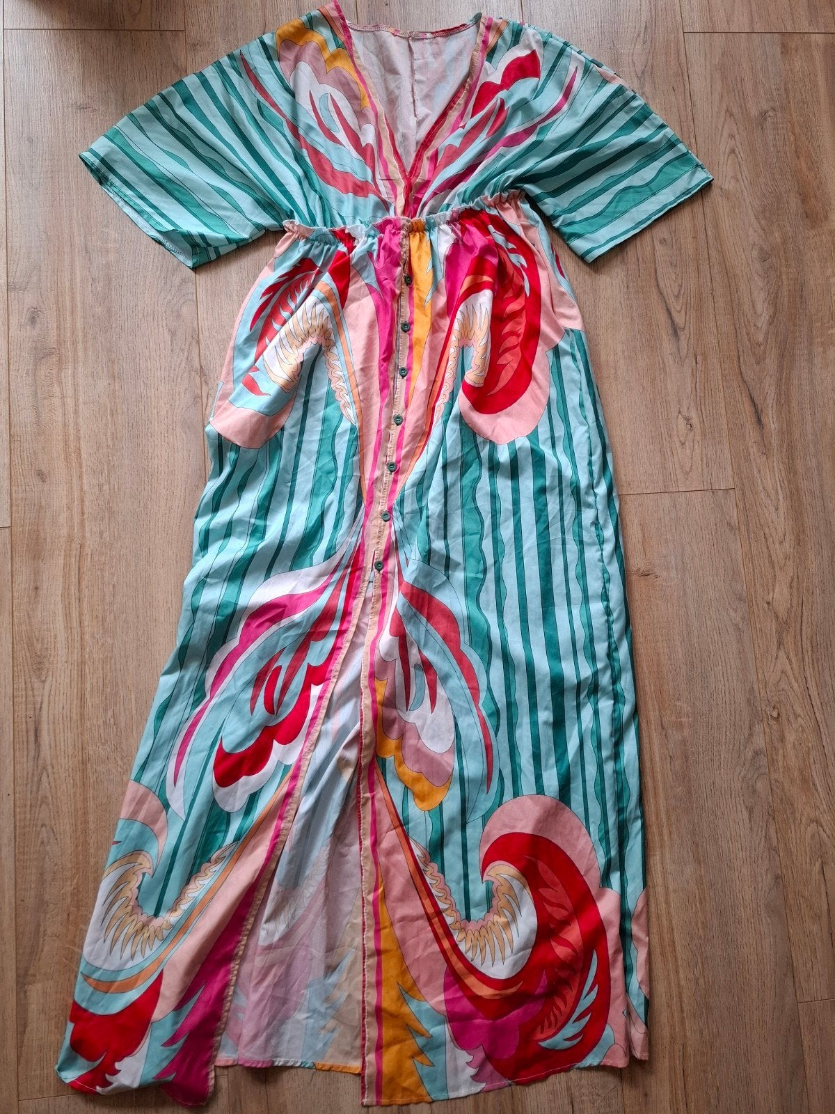 Kleurige maxi dress, M/L, met mouwen, Maat 38/40 (M), Overige kleuren, Ophalen of Verzenden, Zo goed als nieuw