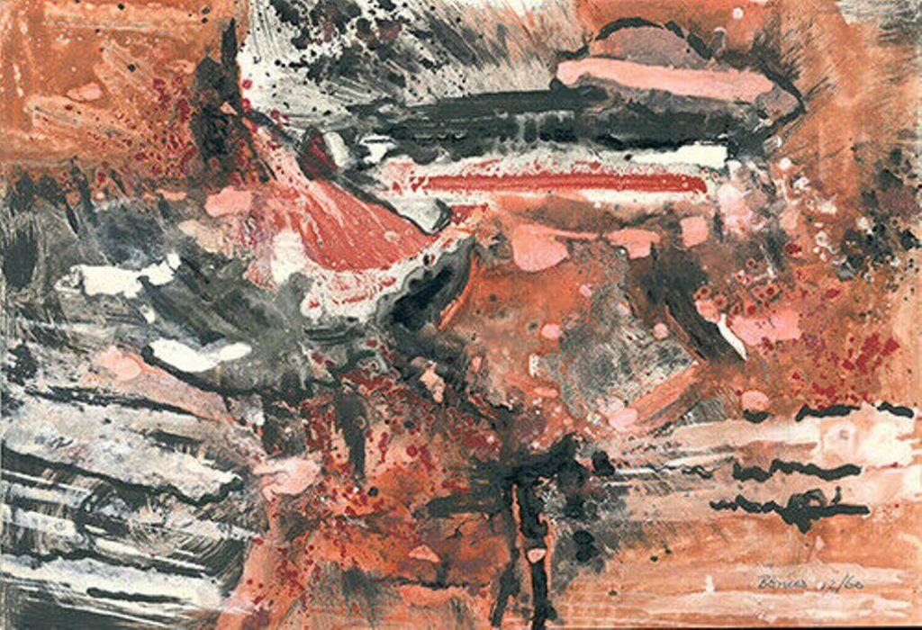 Bob Bonies (1937) Gouache " Abstracte Compositie " Ges Ged, Antiek en Kunst, Kunst | Schilderijen | Modern, Ophalen of Verzenden