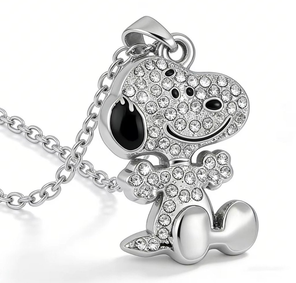 Snoopy Ketting met Strass - Zilverkleurig, Overige materialen, Nieuw, Zilver, Verzenden