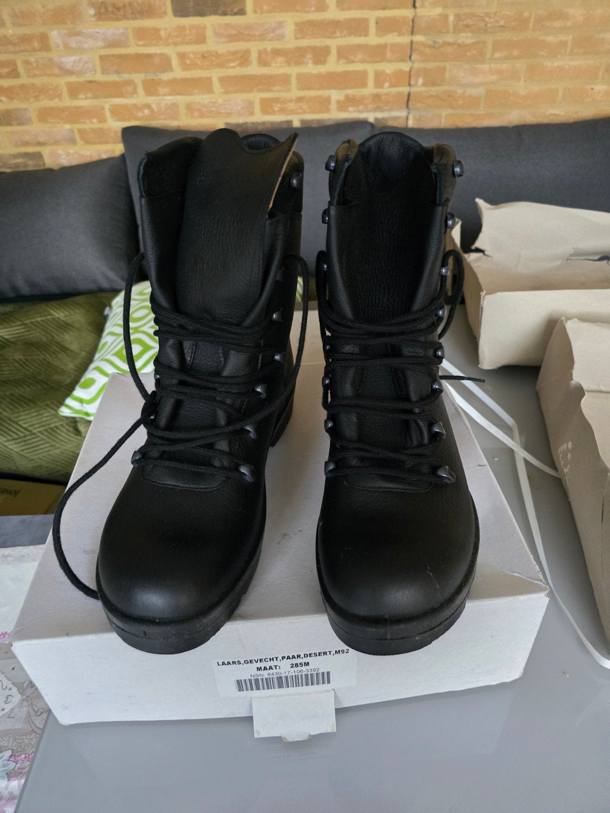 Nieuwe zwarte leren legerkisten maat 44(285M), Onbekend, Zwart, Boots, Nieuw