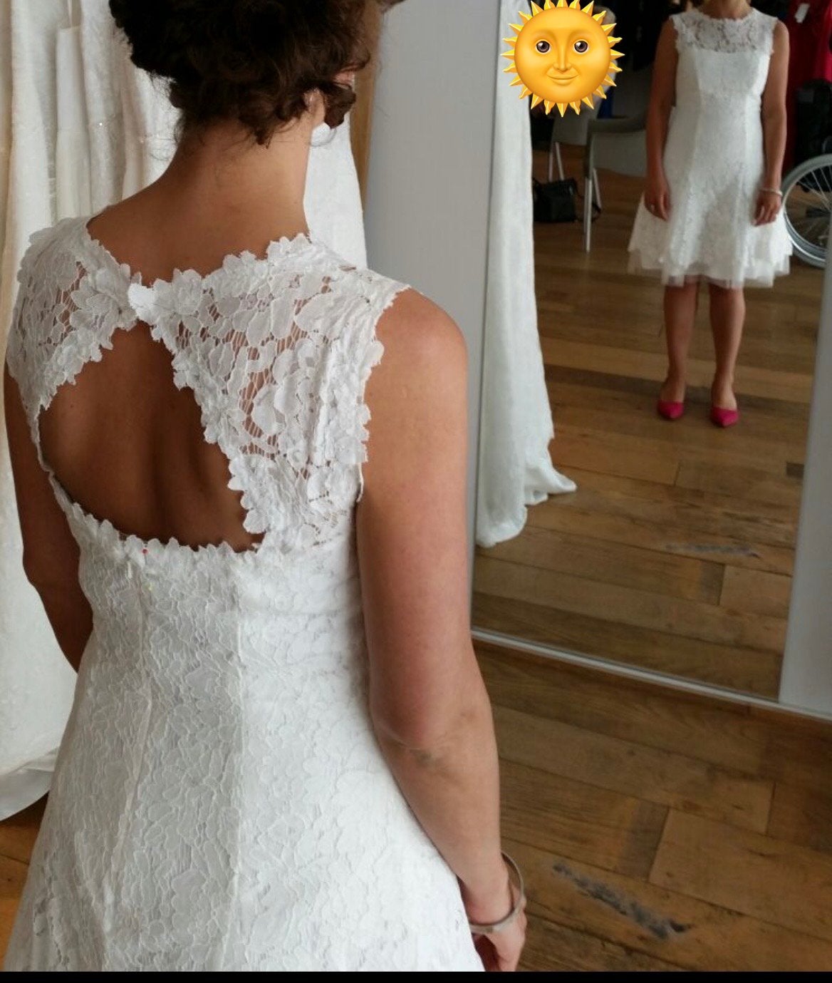 Linea Raffaelli trouwjurk maat 38, korte kanten trouwjurk, Ophalen, Gedragen, Wit, Trouwjurk