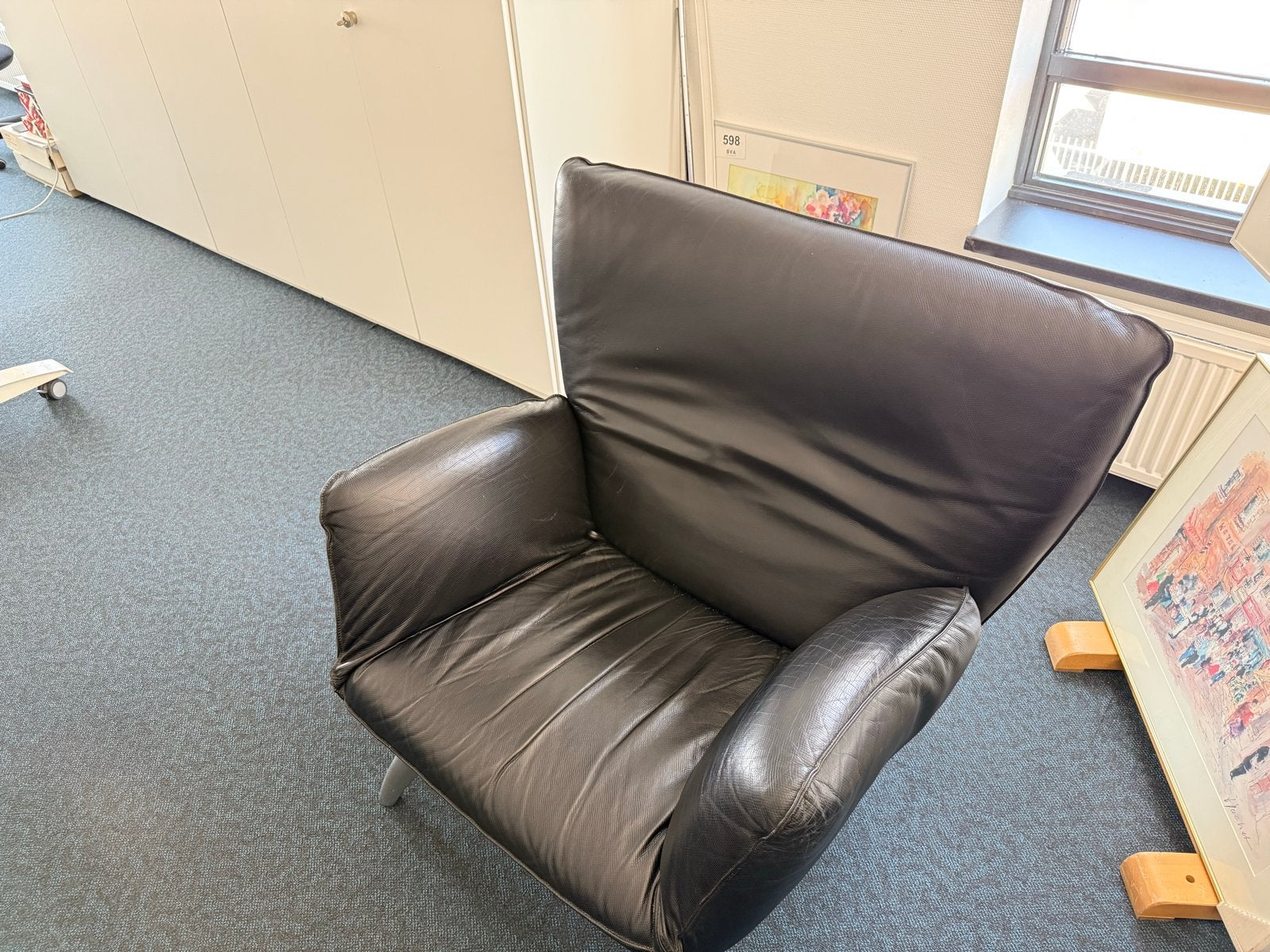 Leolux zwart leder bank en fauteuil rug+armlegger vertelbaar, Ophalen, Gebruikt, Leolux, Van Til meubelen, Leer