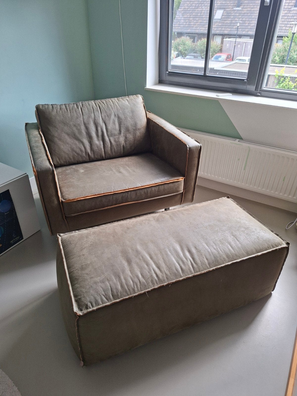 BePureHome Rodeo fauteuil en poef ecoleer army, Huis en Inrichting, Fauteuils, Ophalen, Gebruikt, 75 tot 100 cm, Stof