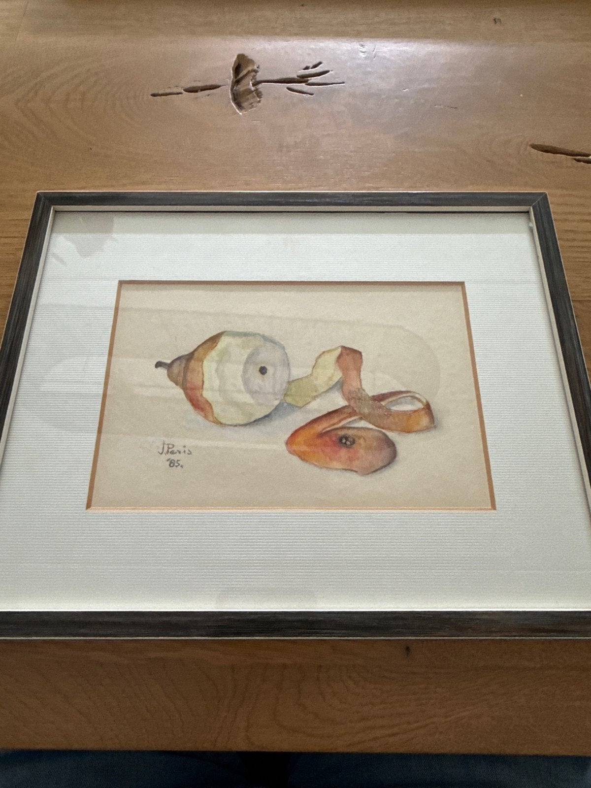 Aquarel van J. Paris '85 - Stilleven met peer, Antiek en Kunst, Kunst | Schilderijen | Klassiek, Realistisch, Stilleven, Ophalen of Verzenden