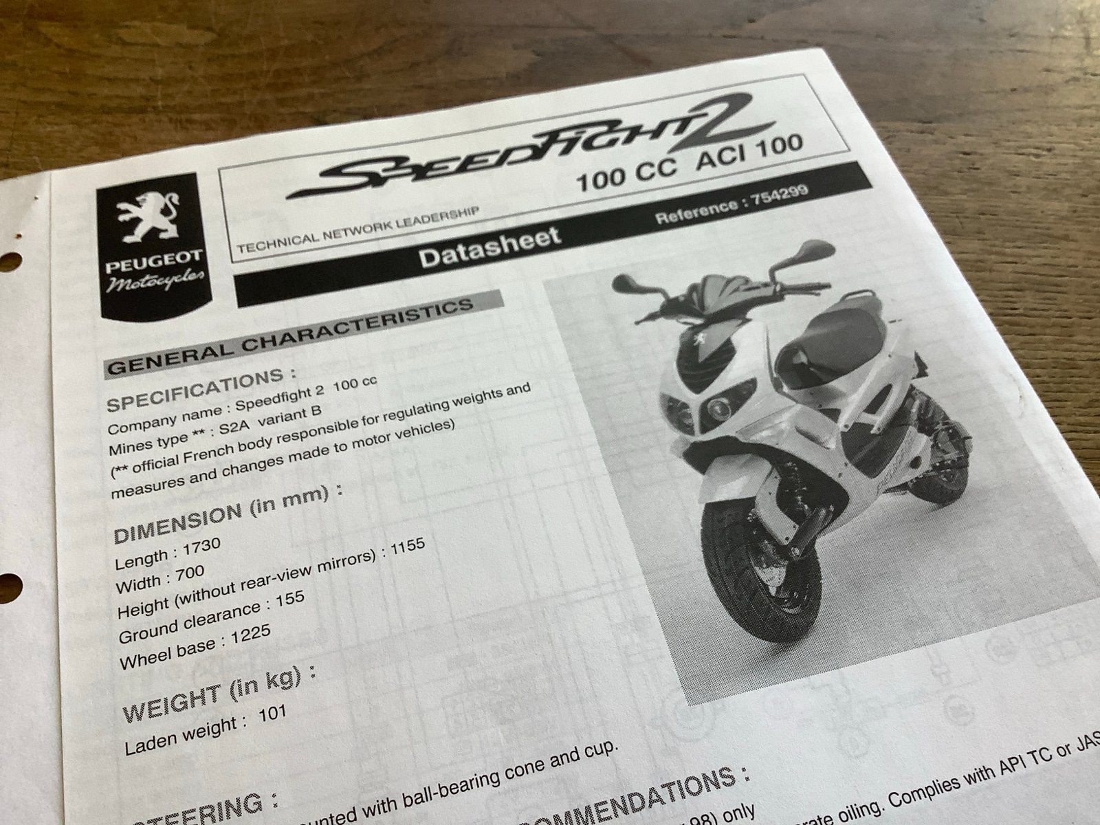 Peugeot Speedfight 2 100cc Datasheet.   (19), Verzenden, Zo goed als nieuw