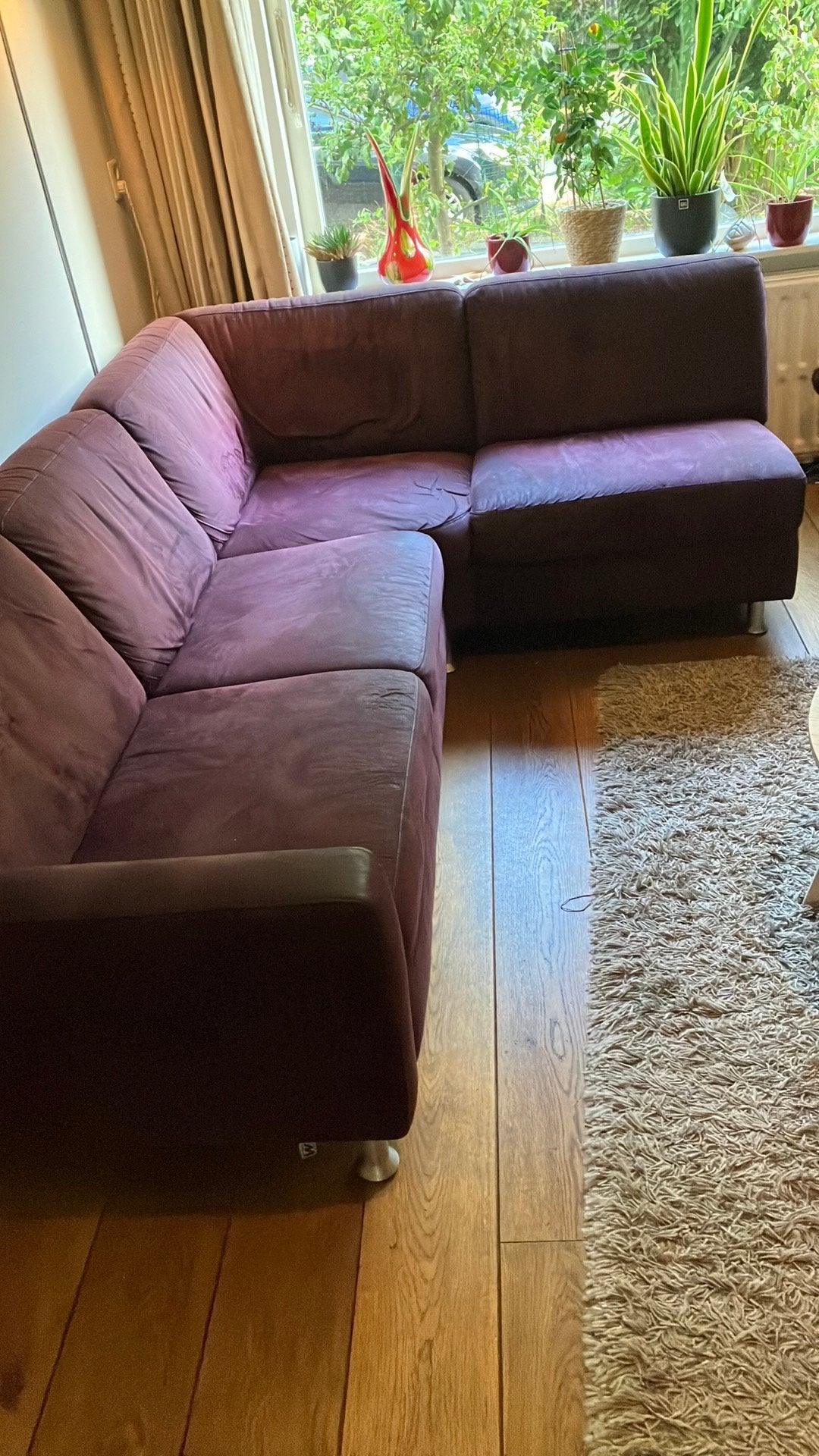 Montel hoekbank aubergine kleur, Ophalen, Gebruikt, Stof, Modern