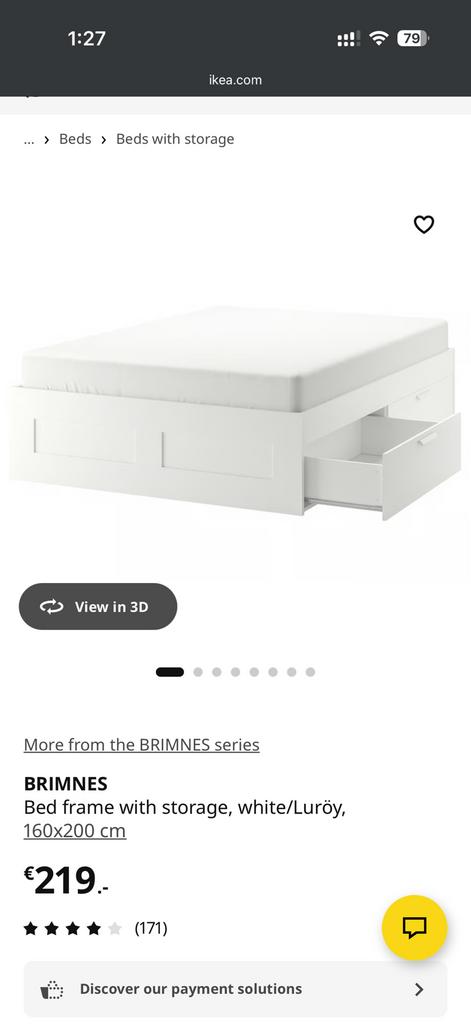 IKEA BRIMNES bed with storage and slatter base, Huis en Inrichting, Slaapkamer | Bedden, Ophalen, Wit, Tweepersoons, Zo goed als nieuw