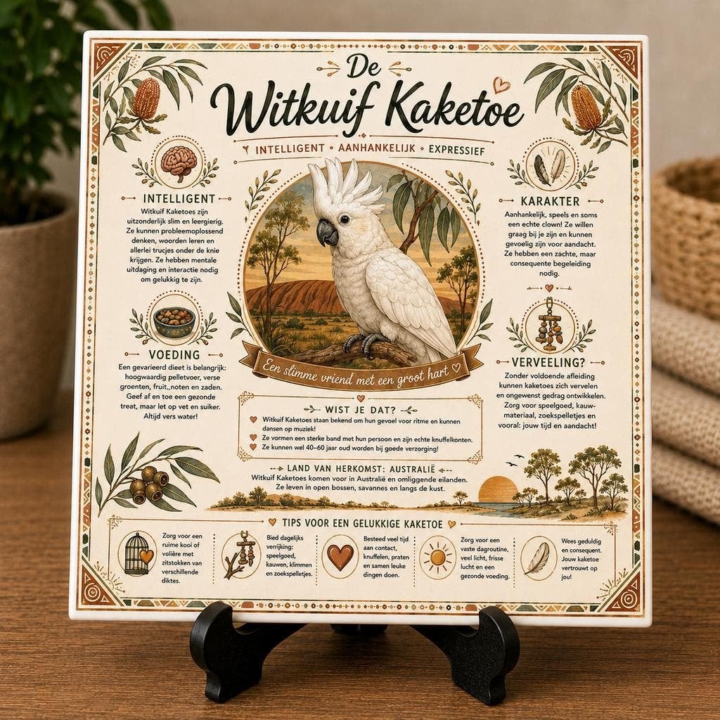 Witkuif Kaketoe - Infographic Tegel, Verzenden, Nieuw