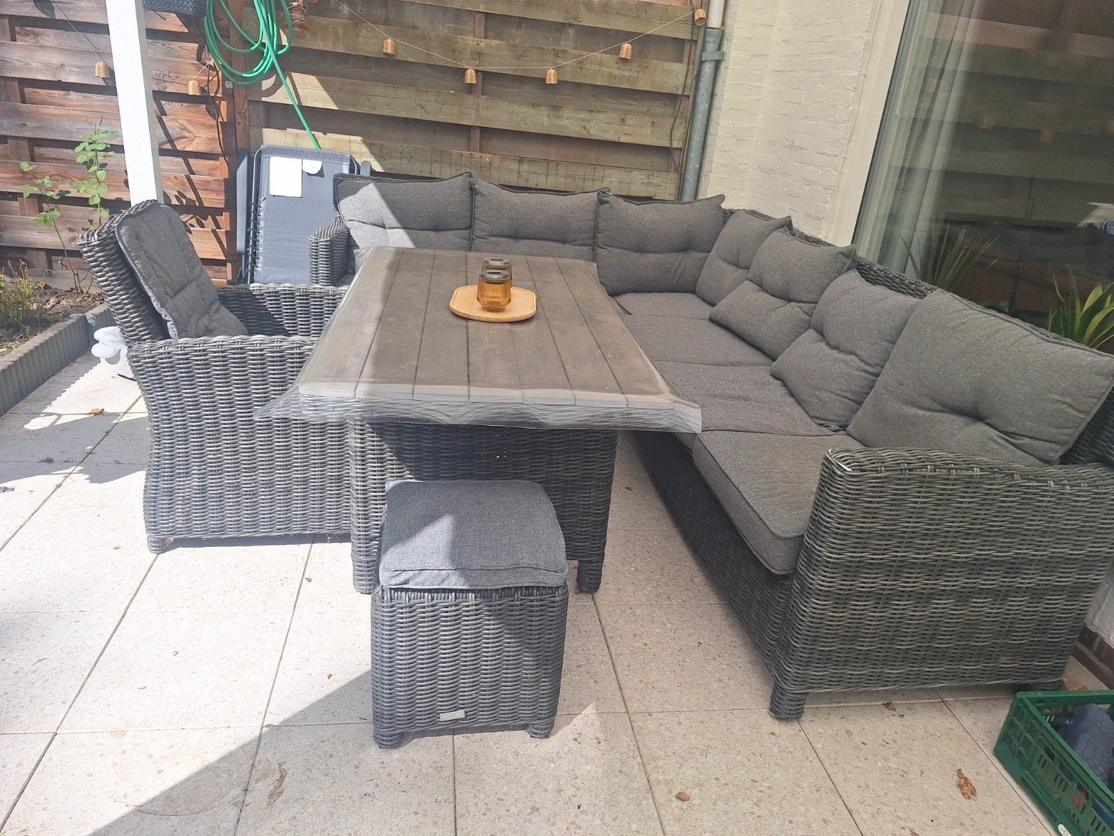 Garden Impressions Wicker Loungeset met Eettafel, Tuin en Terras, 5 zitplaatsen, Gebruikt, Bank, Ophalen of Verzenden