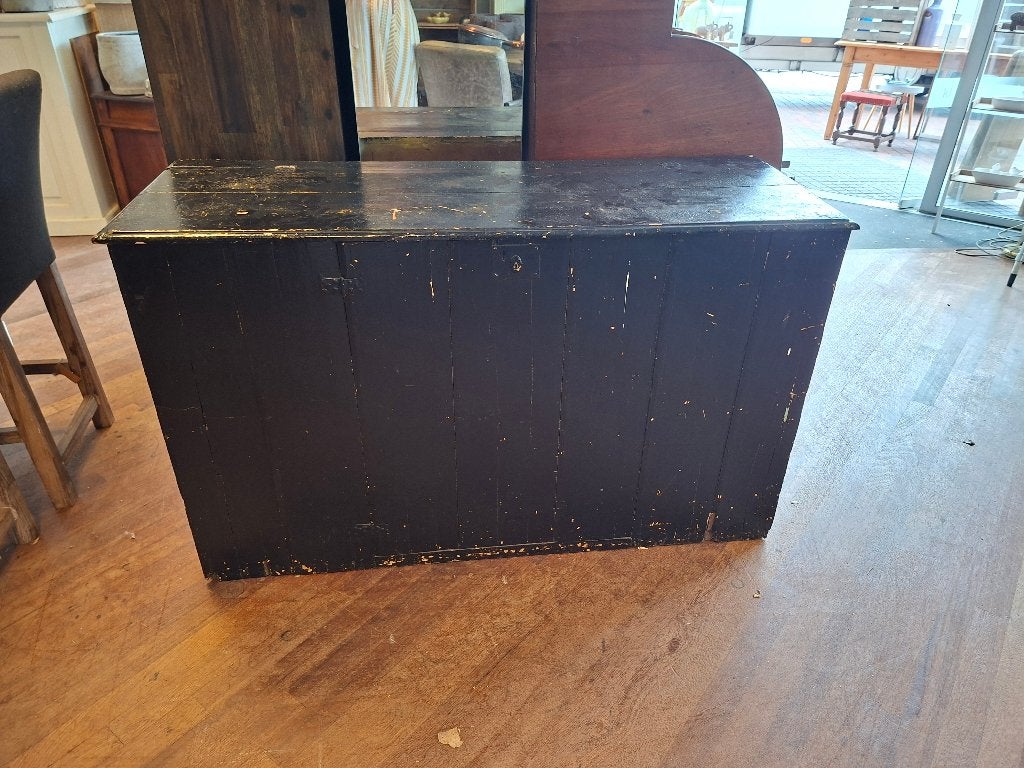 Grote vintage zwart houten dekenkist / dressoir, Ophalen, Gebruikt, 100 tot 150 cm, 75 – 100