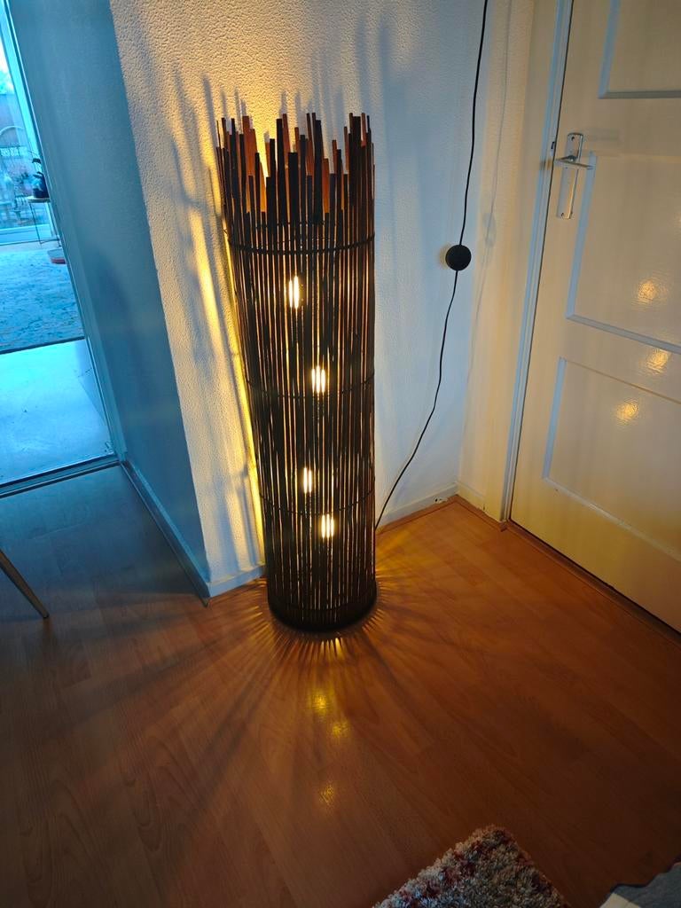 Sfeervolle staande lamp van bamboe, Ophalen, Gebruikt, Hout, 100 tot 150 cm