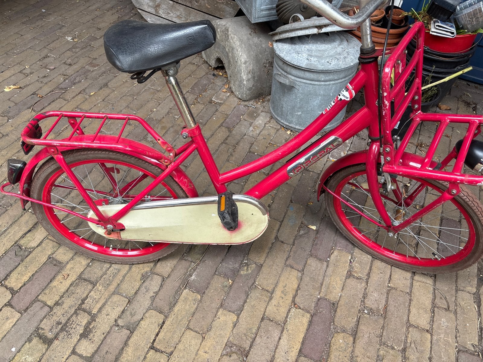 Roze Popal omafiets met voordrager en bagagedrager, Terugtraprem, Gebruikt, Minder dan 47 cm, Ophalen