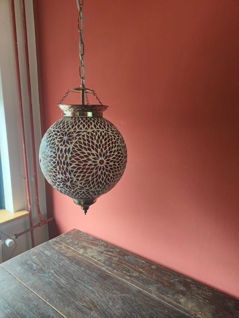 Oosterse Mozaïek Hanglamp - Sfeervol Licht, Huis en Inrichting, Ophalen of Verzenden, Zo goed als nieuw, Glas, Oosters
