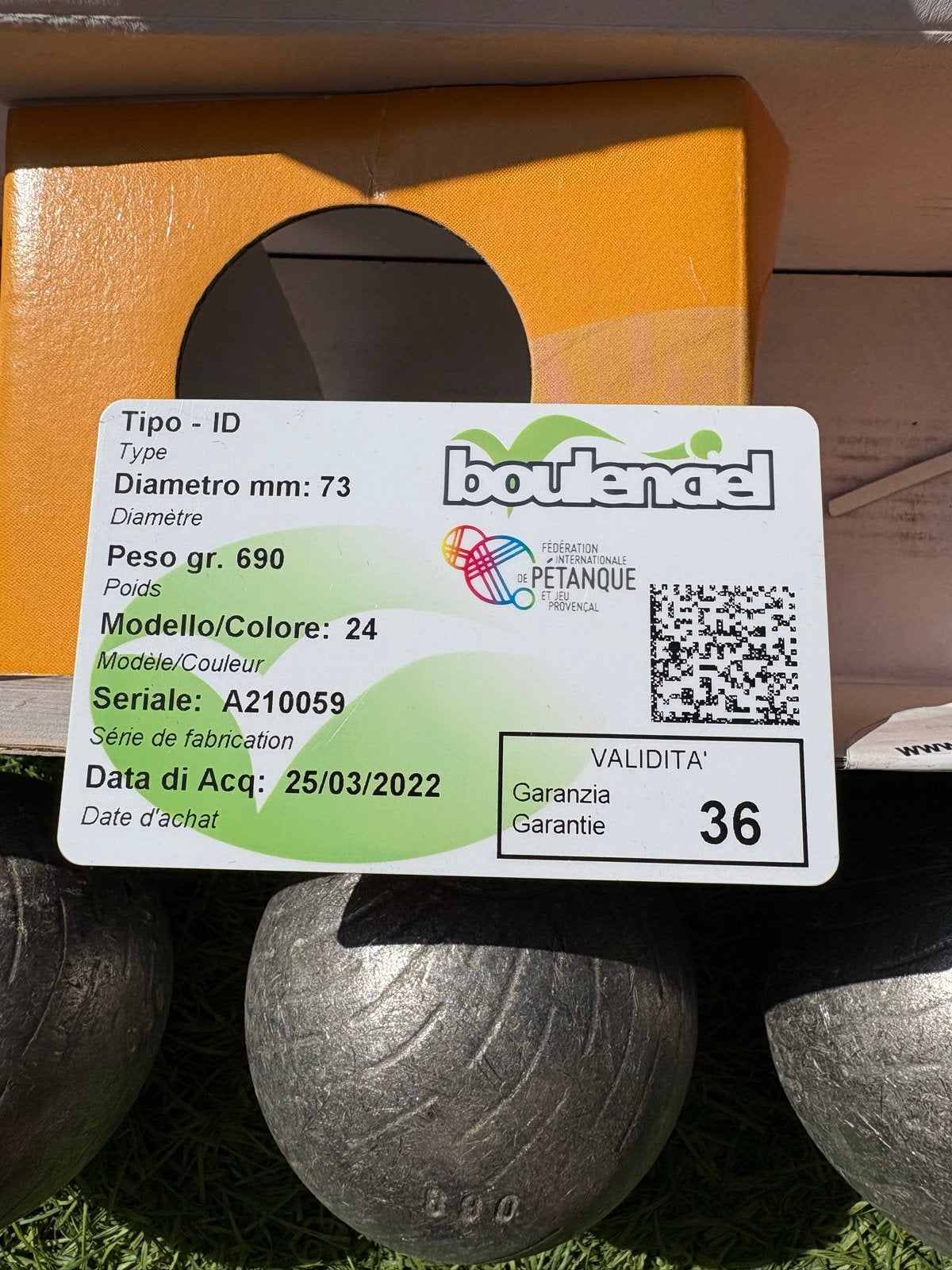 Boulenciel Pétanque Ballen - Maat 73, Gewicht 690g, Ophalen, Gebruikt