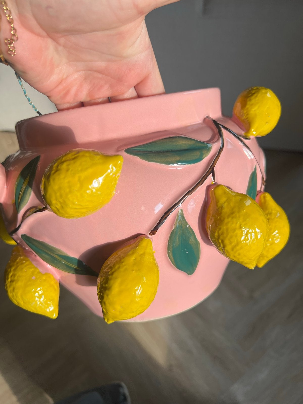 Roze pot met citroenen, 25 tot 40 cm, Rond, Binnen, Ophalen of Verzenden