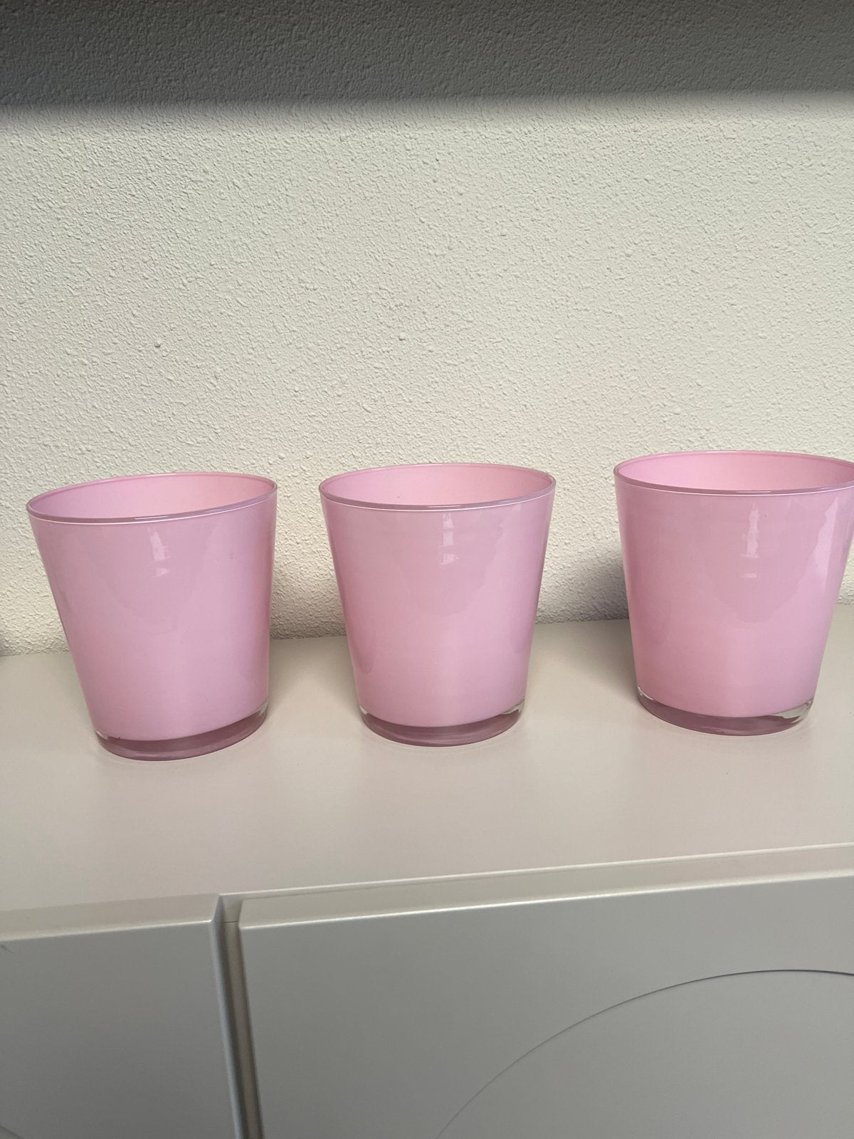 Roze bloempotten - set van 3, Tuin en Terras, Bloempotten, Ophalen, Overige materialen, Gebruikt, Rond