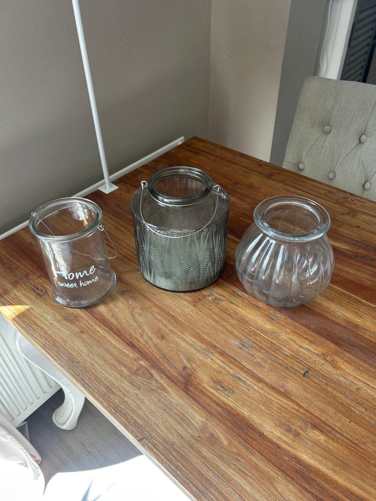 Set van 3 glazen vazen/windlichten, Ophalen, Overige kleuren, Minder dan 50 cm, Glas