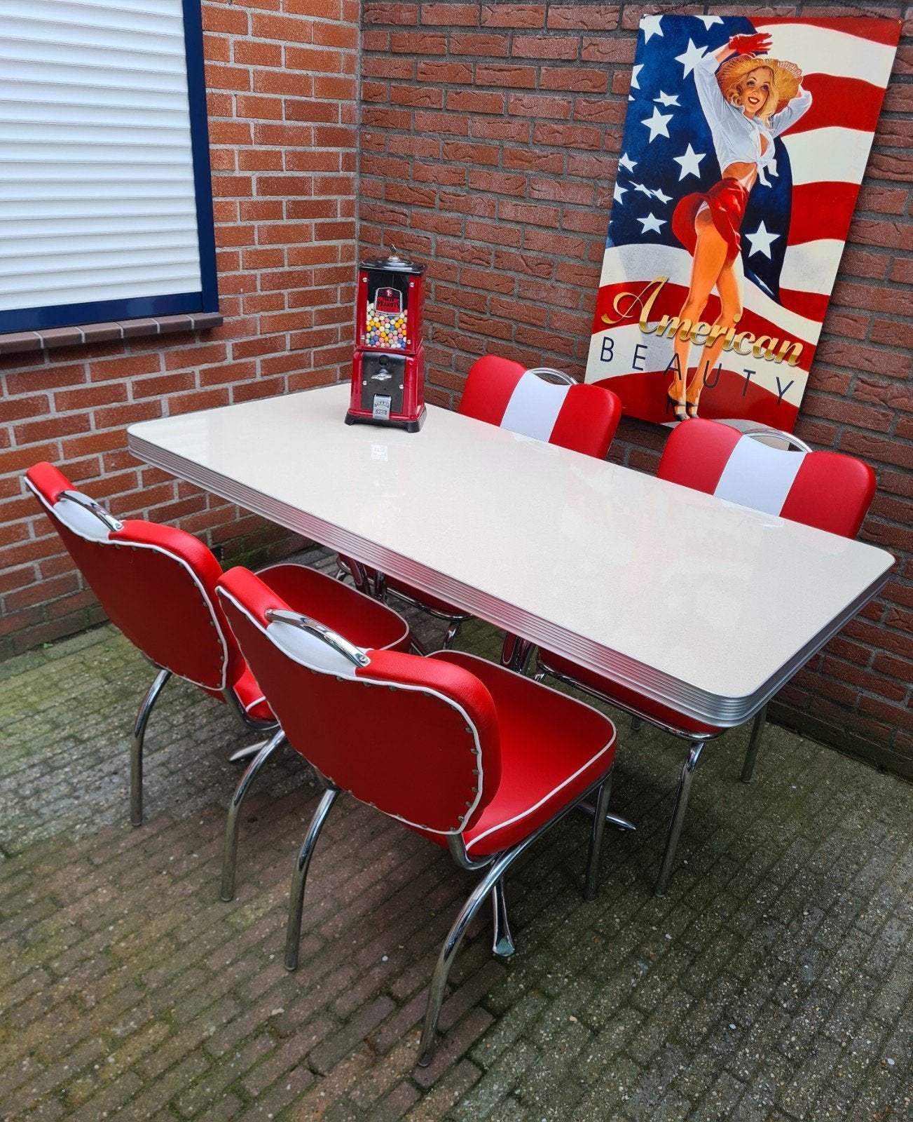 FIFTIES SIXTIES AMERIKAANSE  BEL AIR DINER STOELEN MET TAFEL, Ophalen, Overige kleuren, Overige materialen, Vier