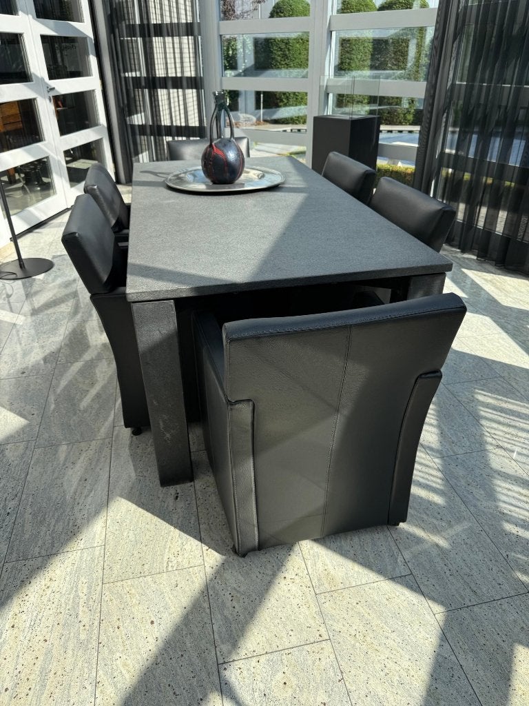6 stuks lederen eetkamerstoelen, Ophalen, Zwart, Leer, Zo goed als nieuw