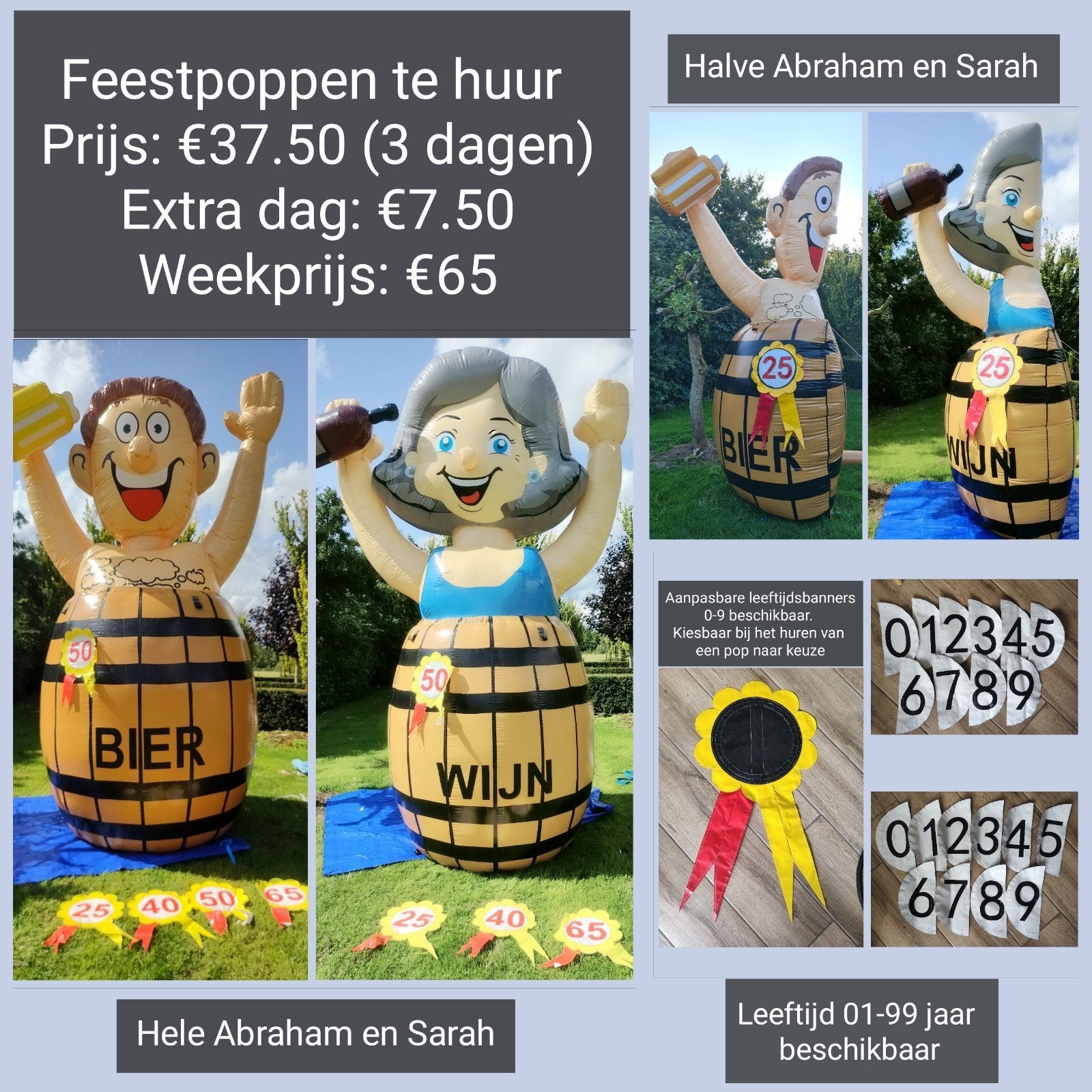 Abraham en Sarah poppen te huur bij B&S verhuur Gendt!, Ophalen, Zo goed als nieuw, Abraham of Sarah